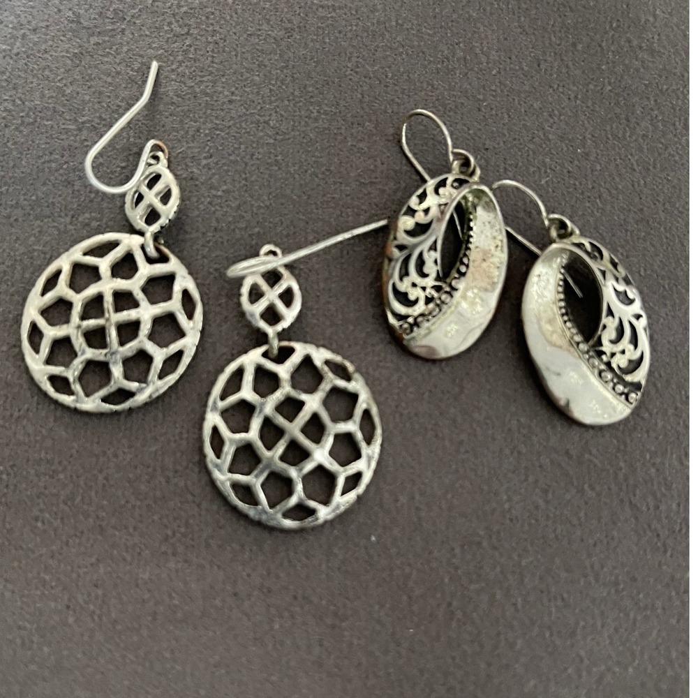 Drop Earrings Women OS Silver Boho Filigree Lattice Geometric Dangle Set